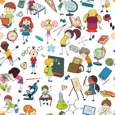 Kids school sketch seamless pattern vector