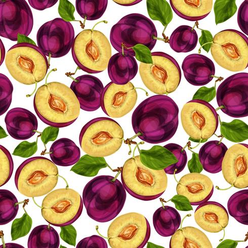 Seamless plum fruit sliced pattern vector