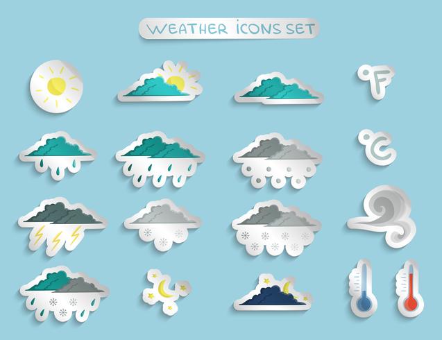 Weather forecast stickers or badges set vector