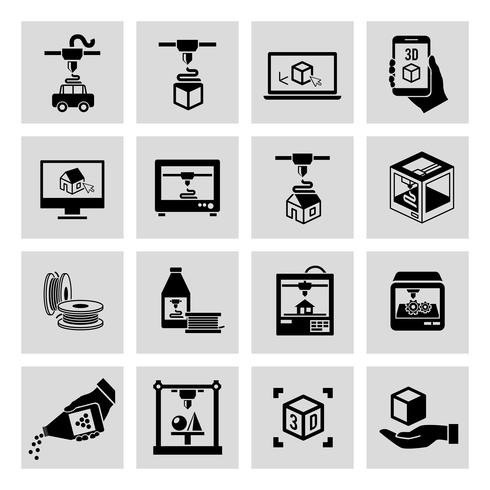 Printer 3d icons set vector