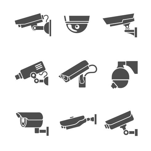 Conjunto de iconos de cámaras de seguridad vector