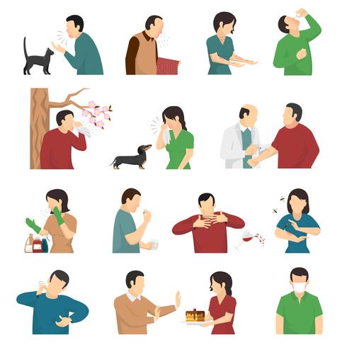 Allergy Symptoms Causes Flat Icons Set  vector