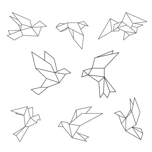 Set of black line geometric dove.  vector