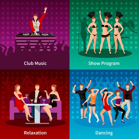 Dance Club 4 iconos planos cuadrados vector