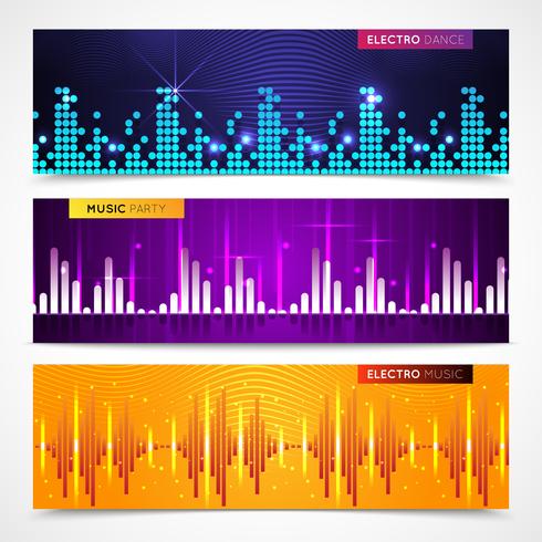  Audio Equalizer Banners Set  vector