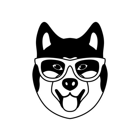 Portrait of Akito Inu with glasses, black and white flat style. vector