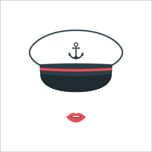 Portrait of a captain's girl in a cap.  vector