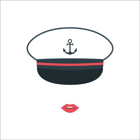 Portrait of a captain's girl in a cap.  vector