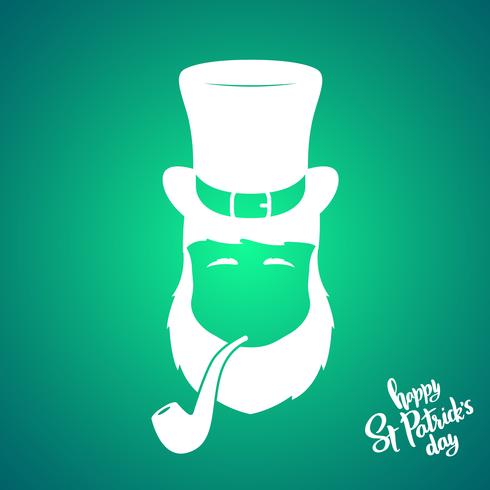 Portrait of silhouette Leprechaun with smoking pipe. vector