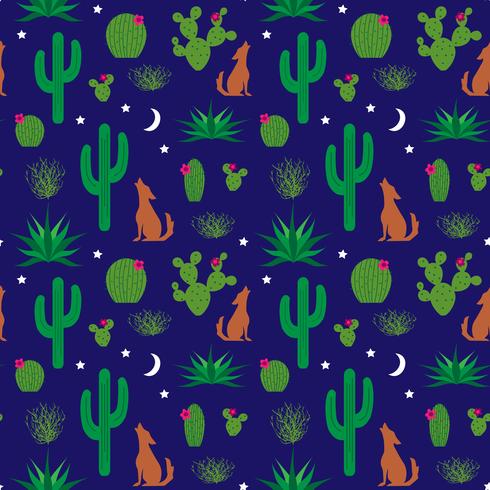 coyote and cactus pattern vector