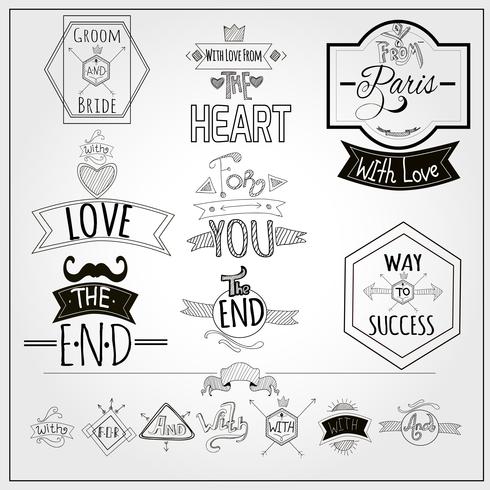 Retro doodle catchwords emblems whiteboard collection vector