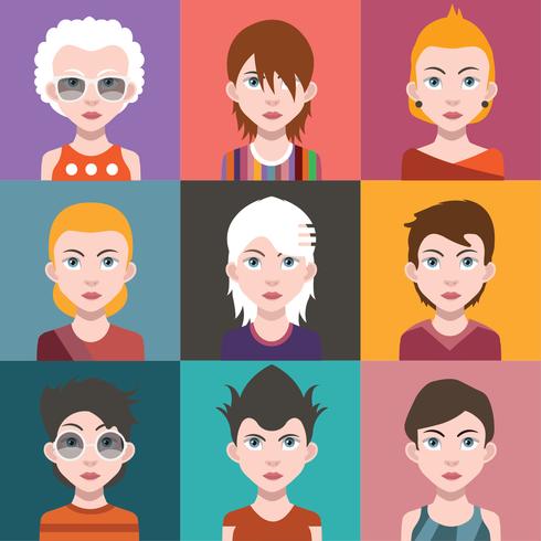 Avatares de personas con fondos coloridos. vector