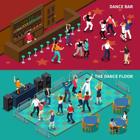 Bar Dance Floor 2 Isometric Banners  vector