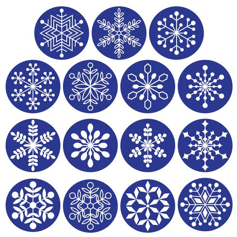 Copos de nieve blancos en círculos azul marino vector