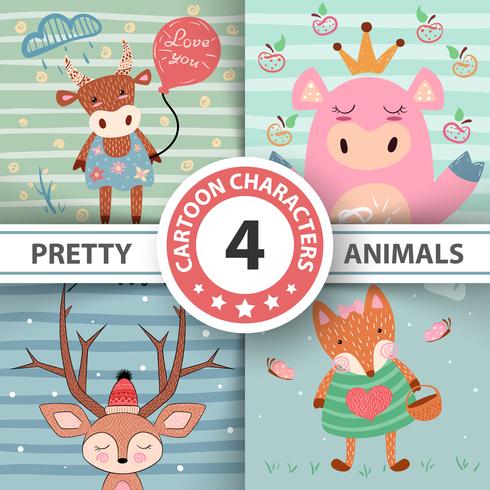 Set cartoon animals - funny illustration. vector