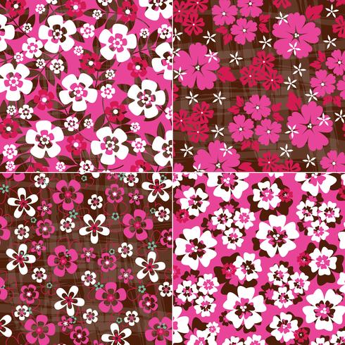 pink red brown tropical floral patterns vector