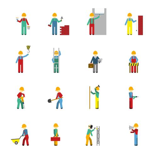 Conjunto de iconos planos de constructores vector