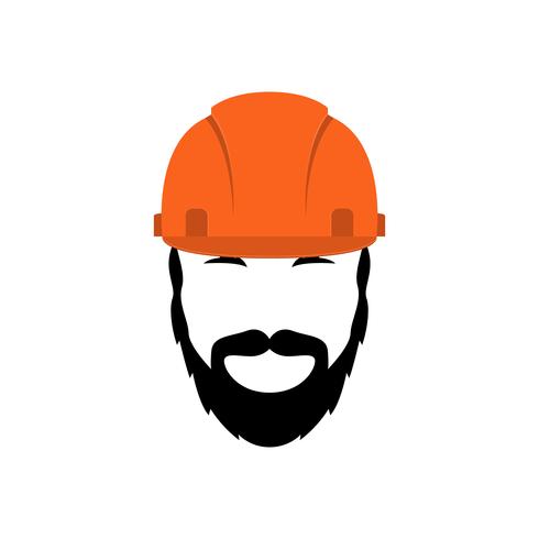 Portrait of a builder in an orange helmet with a beard and mustache. vector