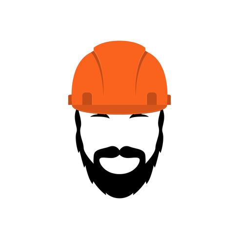 Portrait of a builder in an orange helmet with a beard and mustache. vector