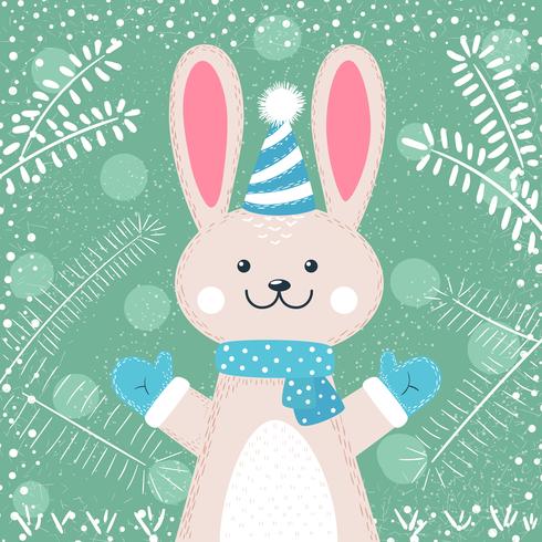 Rabbit characters. Cute winter illustration. vector