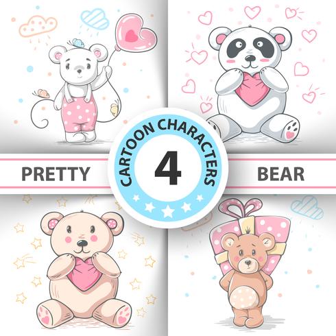 Cute teddy bear - set cartoon characters. vector