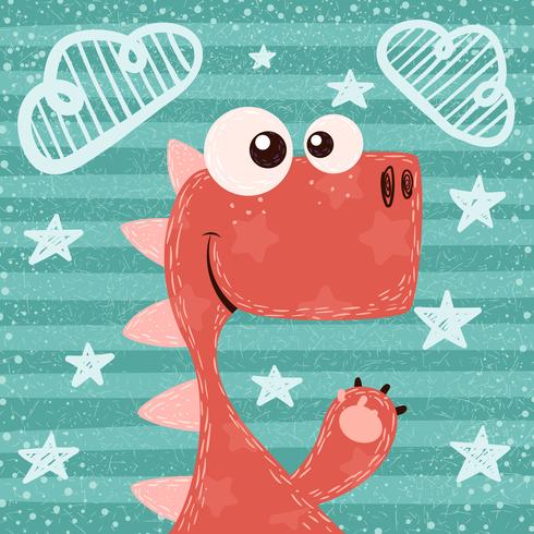 Cartoon funny. cute, dino illustration. vector