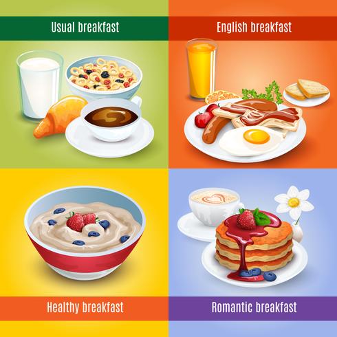  Breakfast 4 flat icons square combination vector
