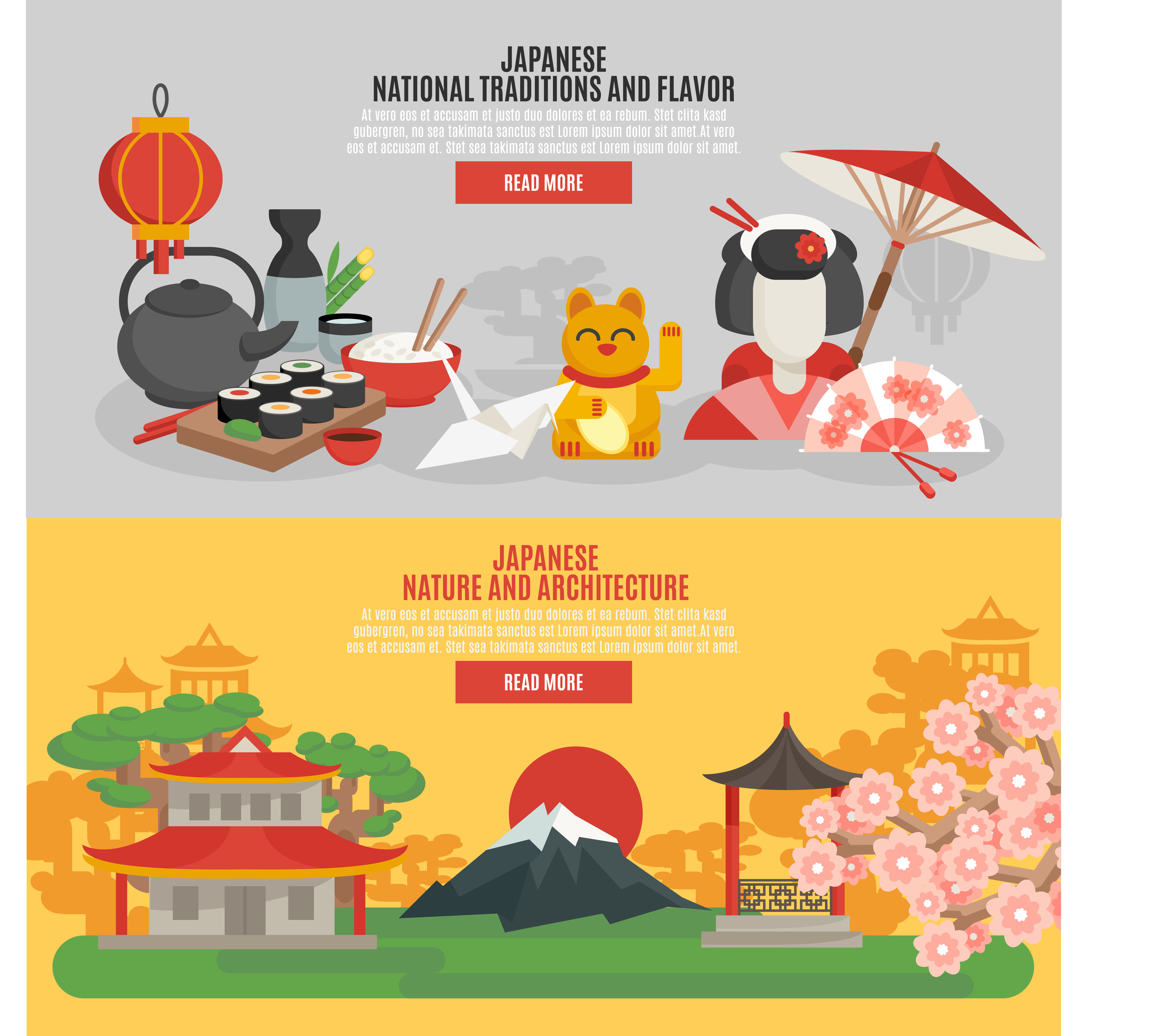 Japanese Tradition Flat Banner Set 461363 Vector Art at Vecteezy