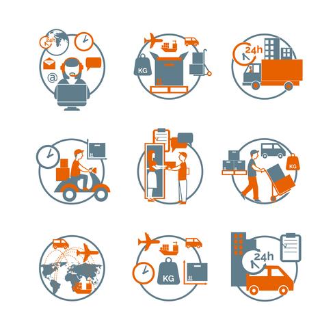 Logistic circle grey orange icons set vector