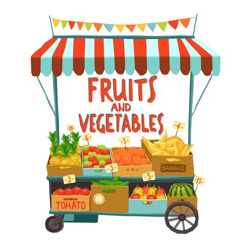 Street Cart With Fruits vector