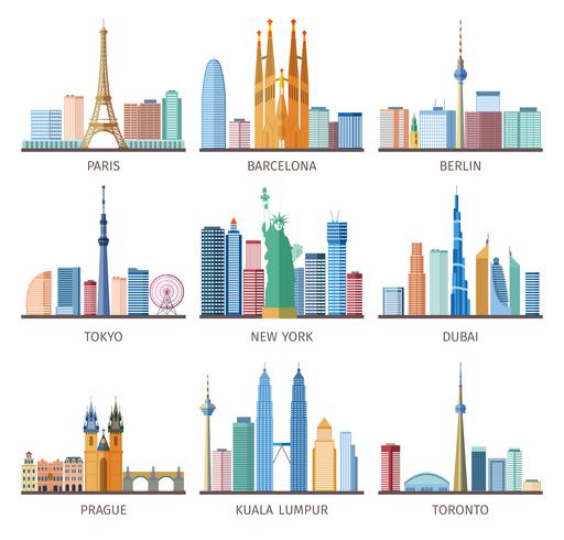 Conjunto de iconos de ciudades Skylines vector