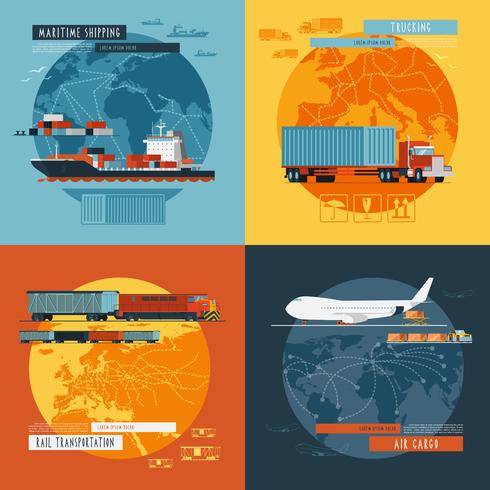 Logistic4 flat icons banner vector