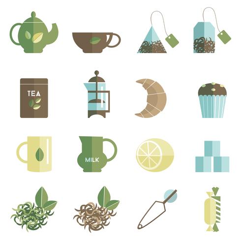 Iconos de la hora del té establecidos planos vector