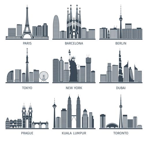 Conjunto de iconos de horizontes urbanos vector