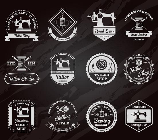 Tailor shop chalkboard labels icons set vector