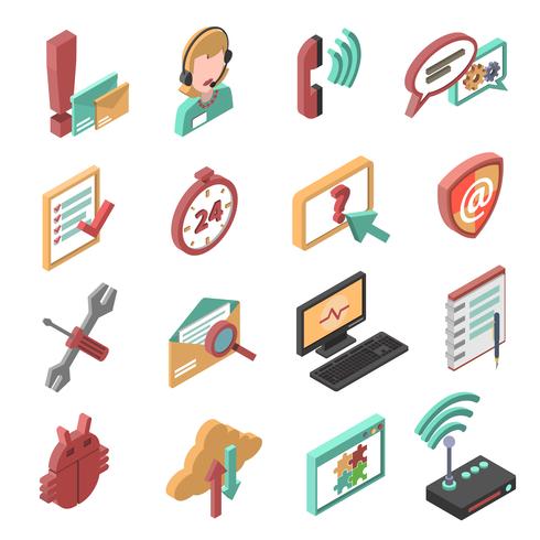 Support Isometric Icons Set vector