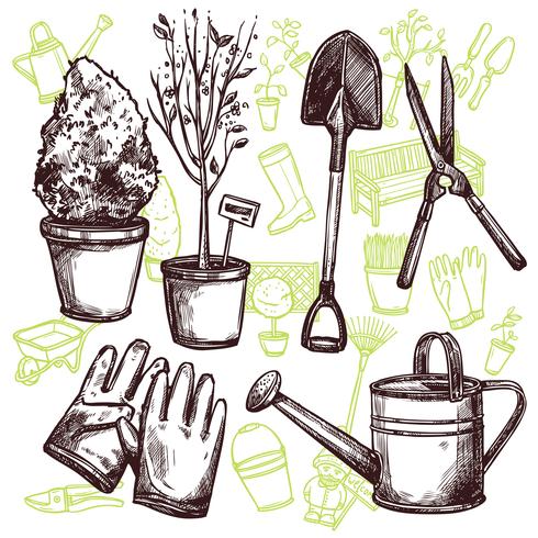 Garden Tools Sketch Concept vector