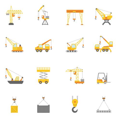 Building construction crane flat icons set vector