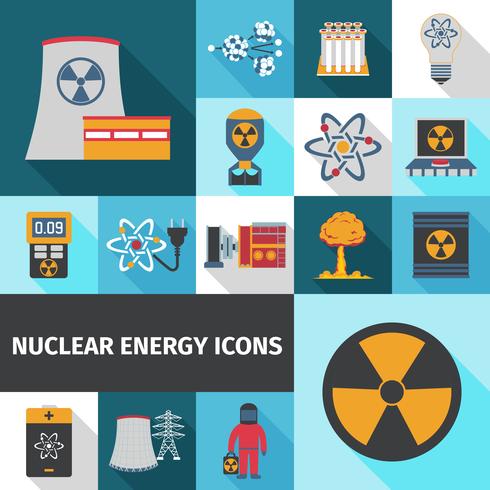 Iconos de energía nuclear establecidos planos vector