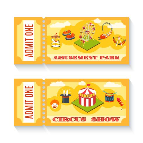 Dos entradas vintage para el parque de atracciones. vector