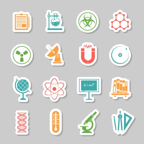 Conjunto de iconos de pegatinas de ciencia vector