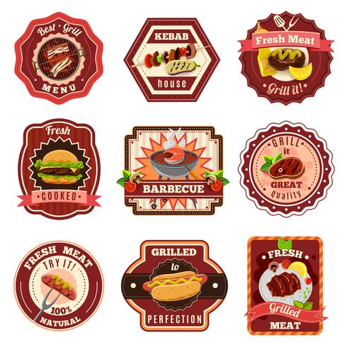 Conjunto de emblemas de barbacoa vector