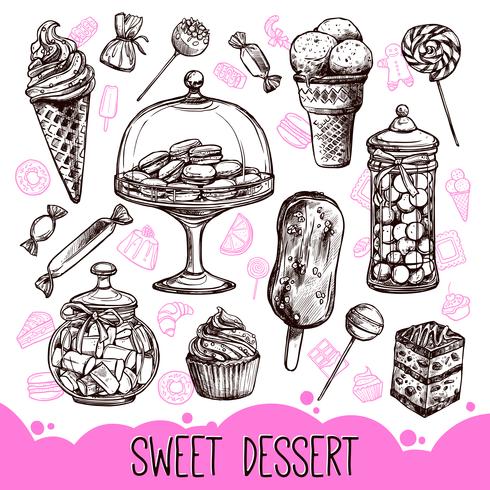 Juego de postre dulce vector