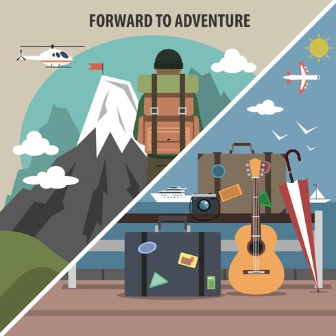 Travel hiking diagonal banner vector