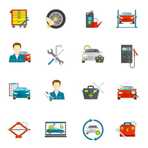 Auto Mechanic Flat Icons Set vector