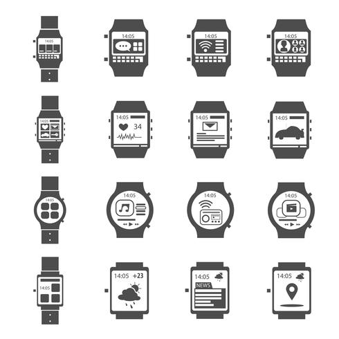 conjunto de iconos de reloj inteligente negro vector