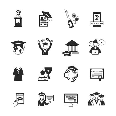 Iconos de graduación negro vector