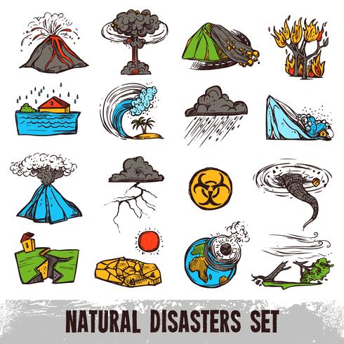 Natural Disasters Color Set vector