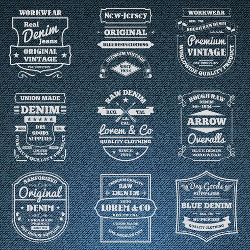 Denim jeans tipografía logo emblemas conjunto vector