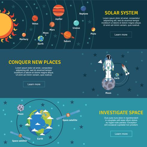 Solar system flat banners set vector